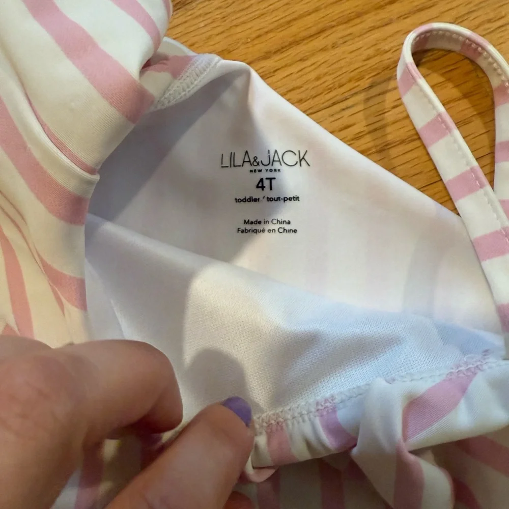 Lila & Jack Toddler Pink and White Striped One Piece bathing suit